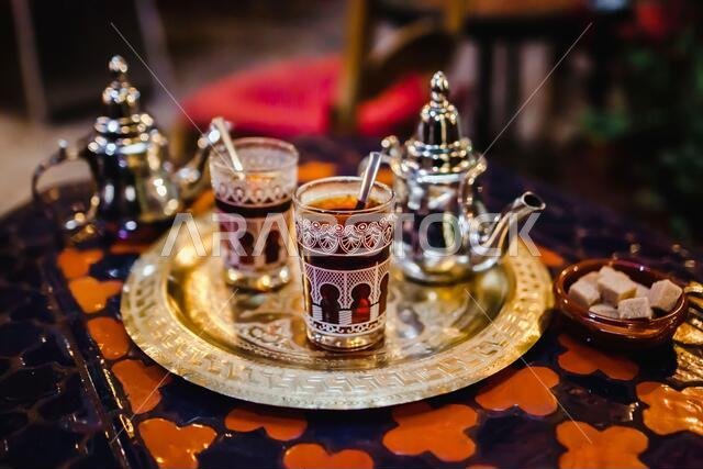 traditional Arabic tea cup, arab people drinking tea in Ramadan