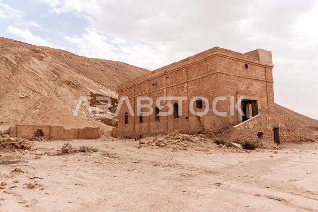 Buildings of the abandoned and dilapidated surface water collecting and treatment plant in Khafs Daghrah, Saudi Arabia