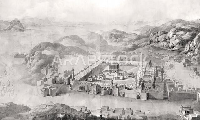 Kaaba in Mecca. Engravings of the 19th century.