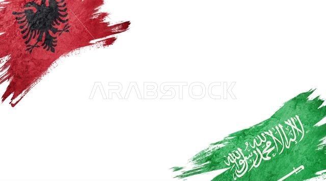 Flags of Albania and Saudi Arabia on white background