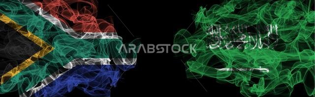 أعلام جنوب أفريقيا والمملكة العربية السعودية على خلفية سوداء، جنوب أفريقيا ضد المملكة العربية السعودية، أعلام الدخان