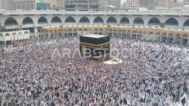 MECCA, SAUDI ARABIA, September 2016 - Muslim pilgrims from all over the world gathered to perform Umrah or Hajj at the Haram Mosque in Mecca, Saudi Ar