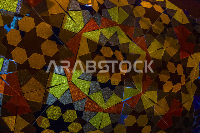 خلفية زخرفية مجردة ، رسومات و أشكال هندسية ، خطوط وأشكال هندسية ملونة