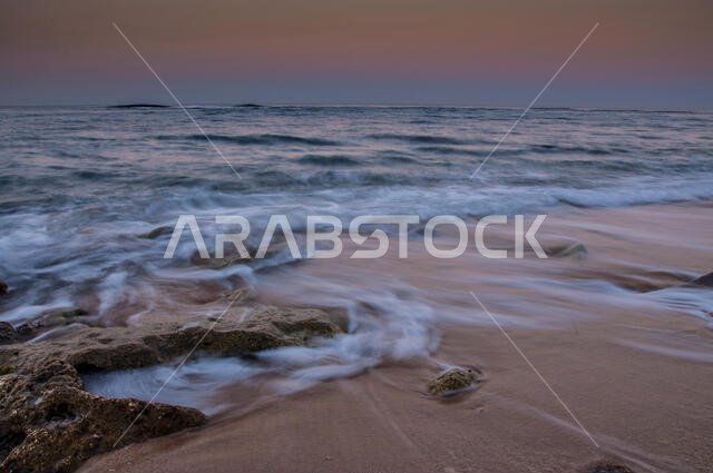 Sunset from the Red Sea beach of Jeddah, Saudi Arabia