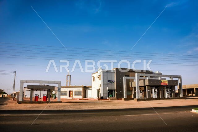 A petrol station and a mosque near the town border, Umm Aldoom, Saudi Arabia
