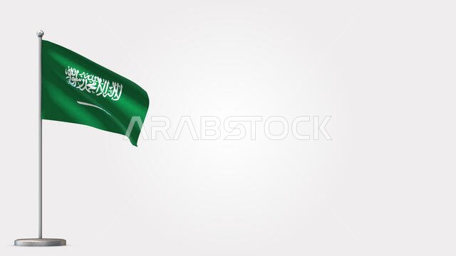 Saudi Arabia 3D waving flag illustration on Flagpole. Perfect for background with space on the right side.