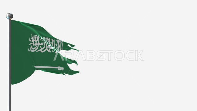 Saudi Arabia 3D tattered waving flag illustration on Flagpole. Perfect for background with space on the right side.