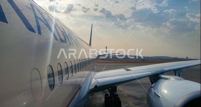 Riyadh/Saudi Arabia - March 01 Planes preparing for take off at Riyadh King Khalid Airport on March 01, 2018 in Riyadh, Saudi Arabia. Riyadh airport i
