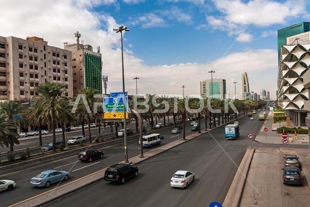 King Fahad Road and modern architecture in the city downtown, Riyadh