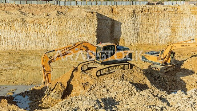 Excavation showing bedrock in Riyadh, Saudi Arabia