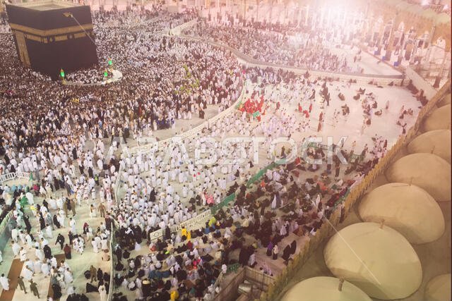 MECCA, SAUDI ARABIA,  March 2018 - Muslim pilgrims from all over the world gathered to perform Umrah at the Haram Mosque in Mecca, Saudi Arabia, Umrah