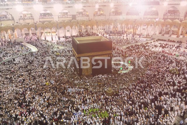 MECCA, SAUDI ARABIA,  March 2018 - Muslim pilgrims from all over the world gathered to perform Umrah at the Haram Mosque in Mecca, Saudi Arabia, Umrah