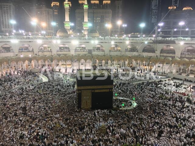 MECCA, SAUDI ARABIA, March 2018 - Muslim pilgrims from all over the world gathered to perform Umrah at the Haram Mosque in Mecca, Saudi Arabia;