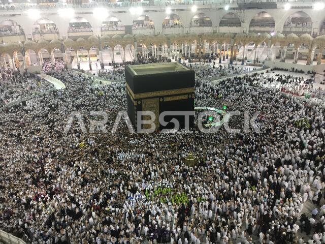 MECCA, SAUDI ARABIA, March 2018 - Muslim pilgrims from all over the world gathered to perform Umrah at the Haram Mosque in Mecca, Saudi Arabia;