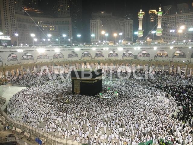 MECCA, SAUDI ARABIA, March 2018 - Muslim pilgrims from all over the world gathered to perform Umrah at the Haram Mosque in Mecca, Saudi Arabia;