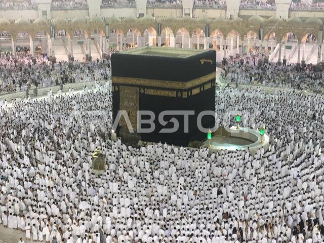 MECCA, SAUDI ARABIA, March 2018 - Muslim pilgrims from all over the world gathered to perform Umrah at the Haram Mosque in Mecca, Saudi Arabia;