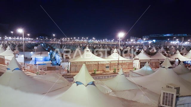 MECCA, SAUDI ARABIA, september 2016., Muslims at Mount Arafat (or Jabal Rahmah) in Saudi Arabia. This is the place where Adam and Eve met after being