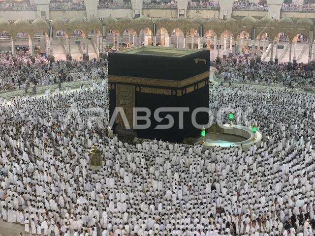 MECCA, SAUDI ARABIA, March 2018 - Muslim pilgrims from all over the world gathered to perform Umrah at the Haram Mosque in Mecca, Saudi Arabia;