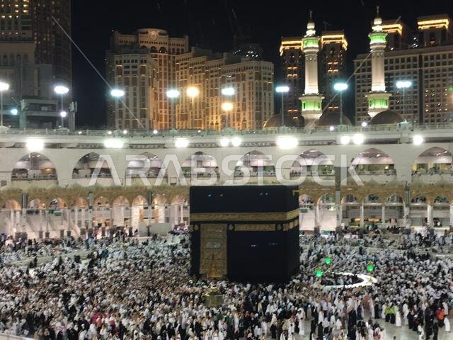 MECCA, SAUDI ARABIA, March 2018 - Muslim pilgrims from all over the world gathered to perform Umrah at the Haram Mosque in Mecca, Saudi Arabia;