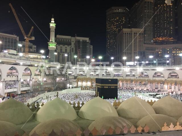 MECCA, SAUDI ARABIA, March 2018 - Muslim pilgrims from all over the world gathered to perform Umrah at the Haram Mosque in Mecca, Saudi Arabia;