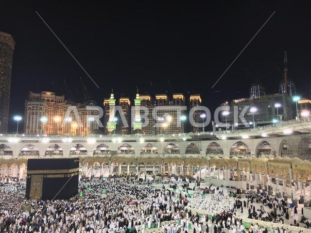 MECCA, SAUDI ARABIA, March 2018 - Muslim pilgrims from all over the world gathered to perform Umrah at the Haram Mosque in Mecca, Saudi Arabia;