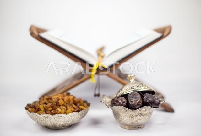 Ramadan food, traditional muslim culture food for ramadan kareem night, prayer for Allah by fasting food and consumed after sunset during Holy month o