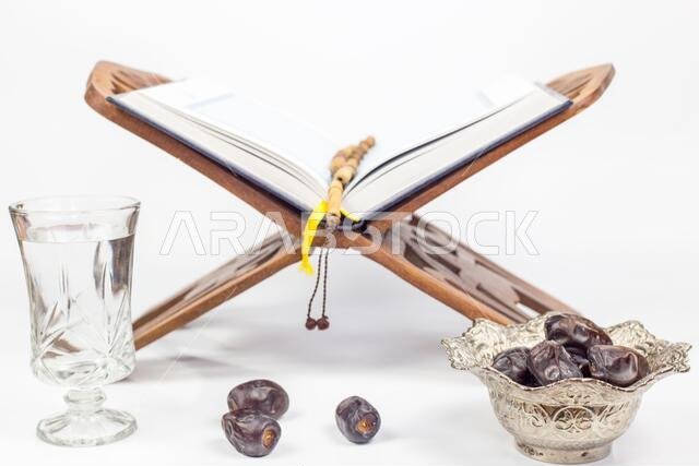 Ramadan food, traditional muslim culture food for ramadan kareem night, prayer for Allah by fasting food and consumed after sunset during Holy month o