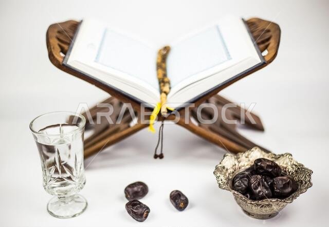 Ramadan food, traditional muslim culture food for ramadan kareem night, prayer for Allah by fasting food and consumed after sunset during Holy month o
