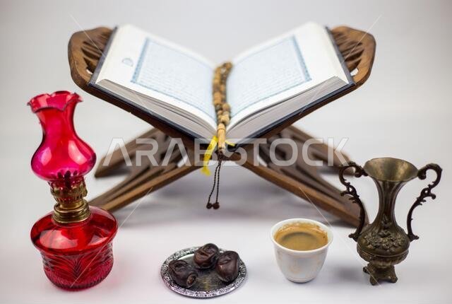 Ramadan food, traditional muslim culture food for ramadan kareem night, prayer for Allah by fasting food and consumed after sunset during Holy month o