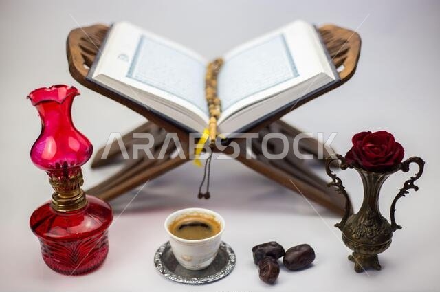 Ramadan food, traditional muslim culture food for ramadan kareem night, prayer for Allah by fasting food and consumed after sunset during Holy month o
