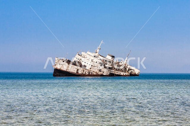 The shipwreck on the Shoaiba Beach near Jeddah, Saudi Arabia