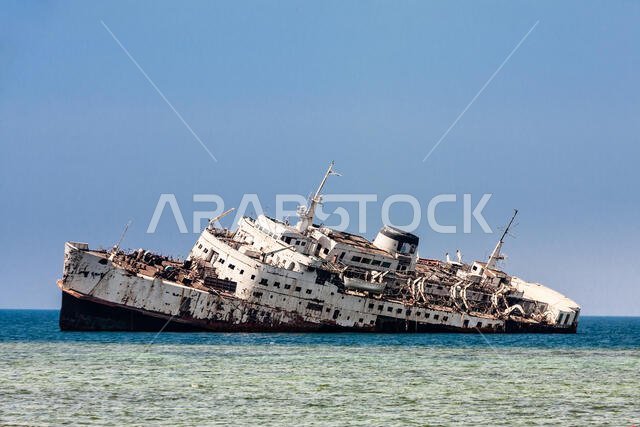 The shipwreck on the Shoaiba Beach near Jeddah, Saudi Arabia