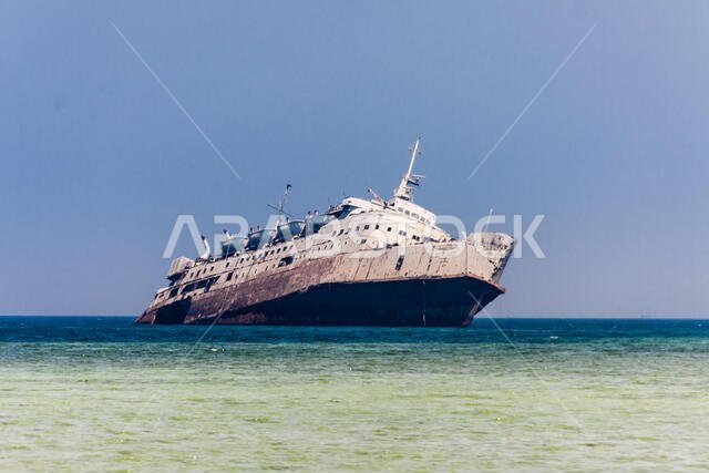 The shipwreck on the Shoaiba Beach near Jeddah, Saudi Arabia