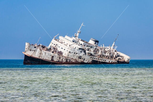 The shipwreck on the Shoaiba Beach near Jeddah, Saudi Arabia