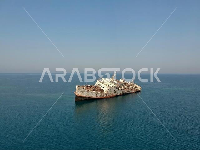 The shipwreck on the Shoaiba Beach near Jeddah, Saudi Arabia