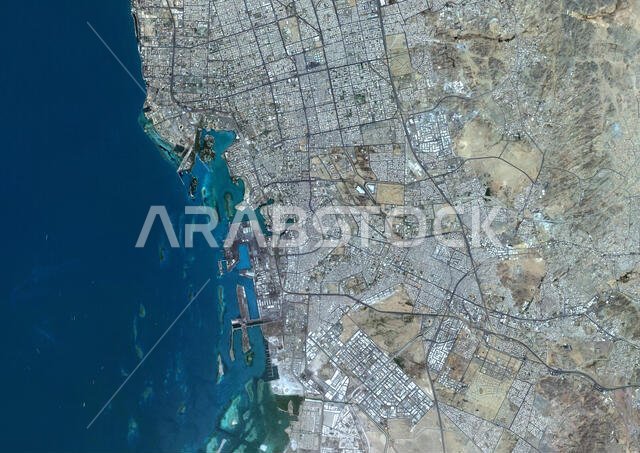 Color satellite image of Jeddah, Saudi Arabia. Image collected on May 17, 2018 by Sentinel-2 satellites.