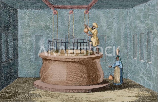 History of Arabia. Zamzam Well. Engraving. Panorama Universal. History of Arabia, 1851. Later colouration.