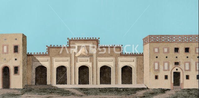 تاريخ الجزيرة العربية. بوابة معبد باب إستافا. نقش. بانوراما يونيفرسال. تاريخ الجزيرة العربية، 1851. تلوين لاحق.