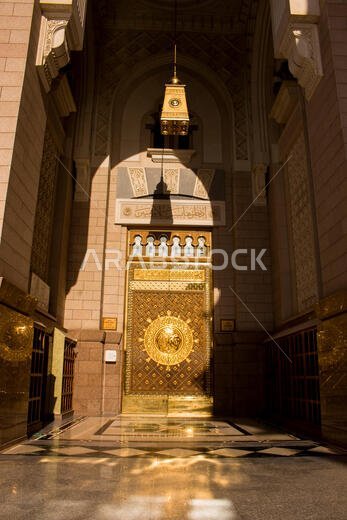 MADINAH, SAUDI ARABIA - AUGUST 2019 : Muslim pilgrims visiting the beautiful Nabawi Mosque destination, the Prophet mosque which has great architectur