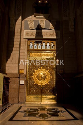MADINAH, SAUDI ARABIA - AUGUST 2019 : Muslim pilgrims visiting the beautiful Nabawi Mosque destination, the Prophet mosque which has great architectur