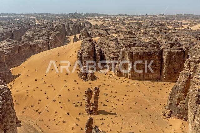 منظر جوي لمنظر صحراوي، ددان، المدينة المنورة، المملكة العربية السعودية