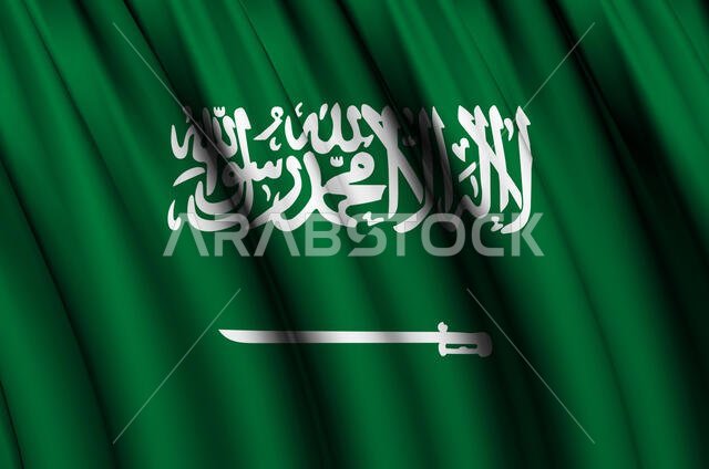رسم توضيحي لعلم المملكة العربية السعودية وهو يرفرف. دول آسيوية. مثالي للاستخدام كخلفية أو نسيج.