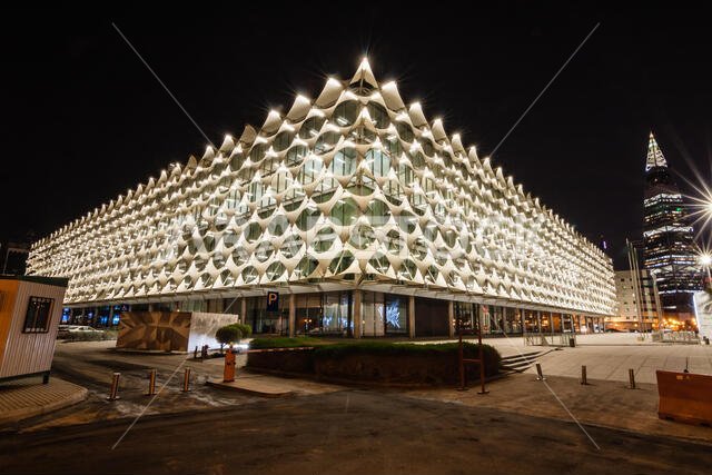 King Fahad National Library at night, Riyadh