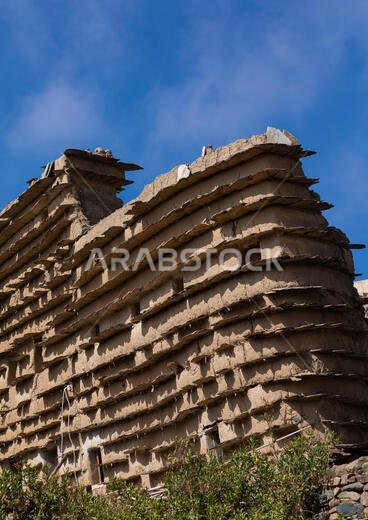 Stone and mud house with slates in al-Basta disctrict, Asir province, Abha, Saudi Arabia
