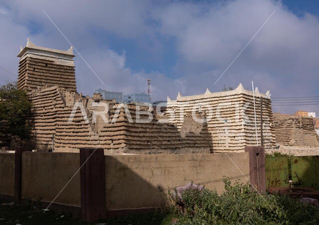 Stone and mud houses with slates in al Khalaf village, Asir province, Sarat Abidah, Saudi Arabia