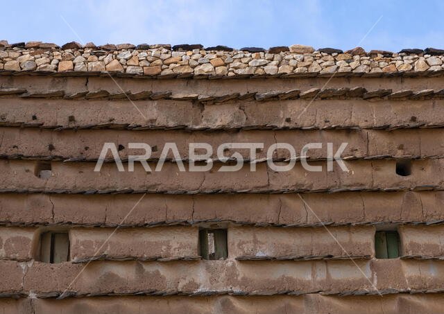 Stone and mud houses with slates in al Khalaf village, Asir province, Sarat Abidah, Saudi Arabia