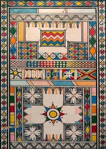 Al-qatt al-asiri traditionally female interior wall decoration in a house, Asir province, Rijal Alma, Saudi Arabia