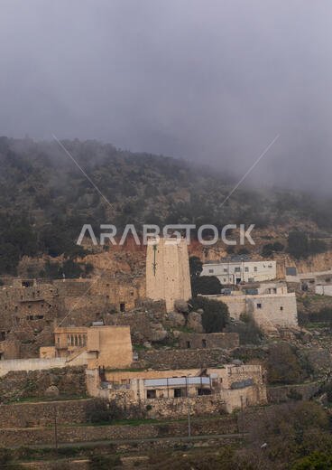 Old houses built in stones in heritage village, Asir province, Al Olayan, Saudi Arabia