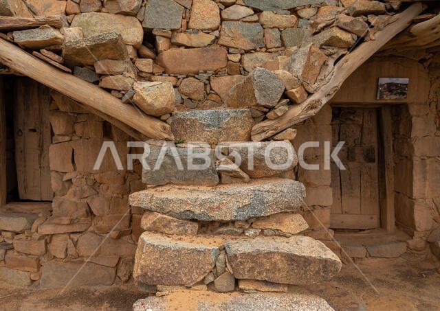 Old stairs built in stones in heritage village, Asir province, Al Olayan, Saudi Arabia
