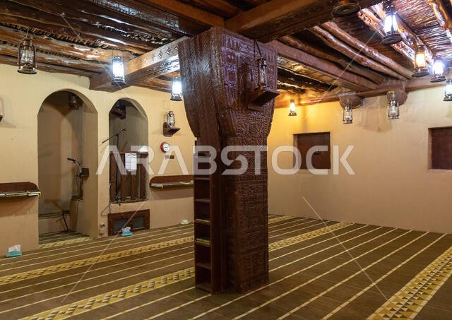 Old pillar mosque in heritage village, Asir province, Al Olayan, Saudi Arabia